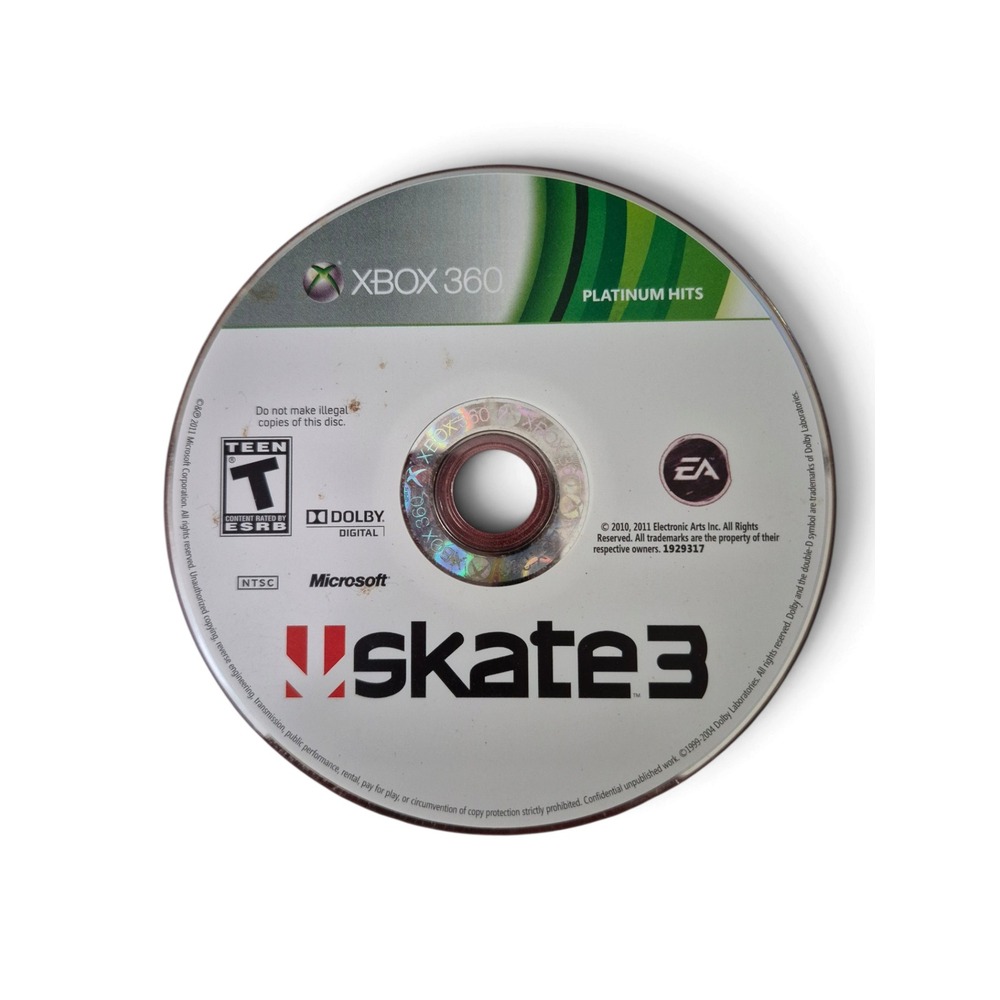 EA Skate 3 Video Game Xbox 360 One Size Platinum Hits Disc